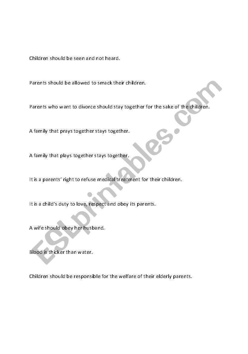 Family and idioms worksheet