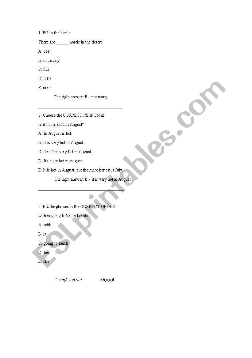 sample test worksheet