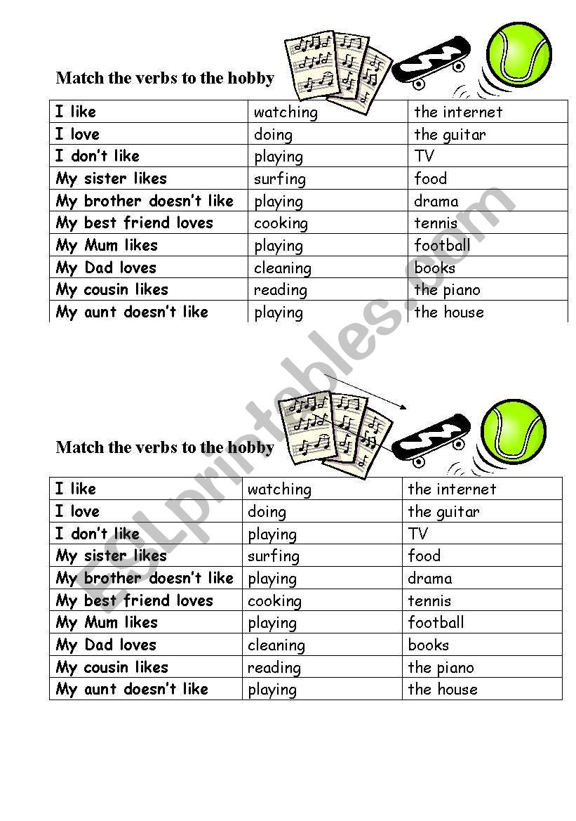 Match the correct verbs to the hobby