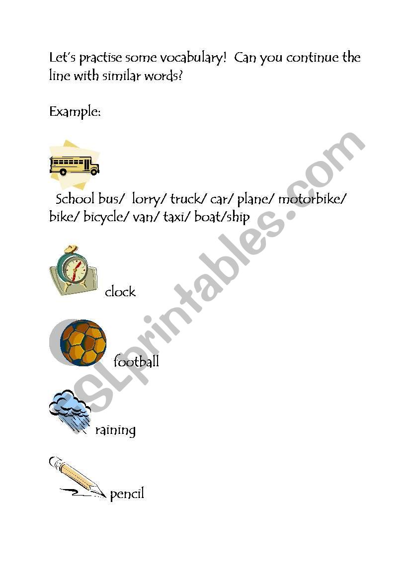 Vocabulary practice YLE worksheet