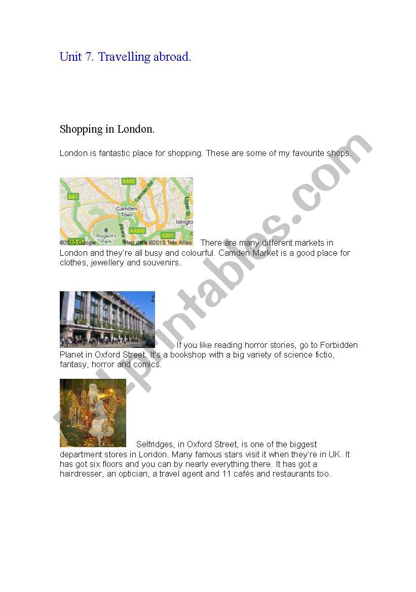 Shopping in London worksheet
