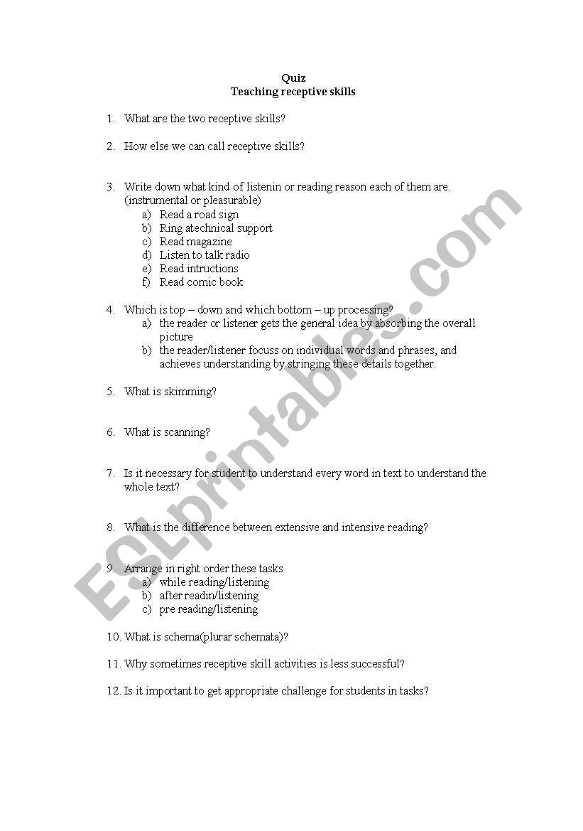 receptive skills worksheet