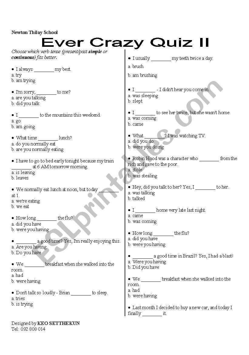 Ever Crazy Quiz worksheet