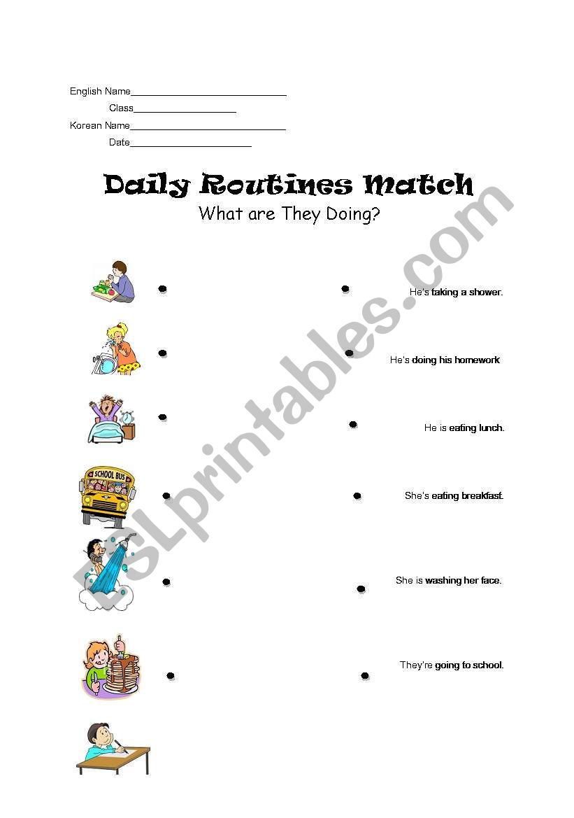 Daily Routines Match worksheet