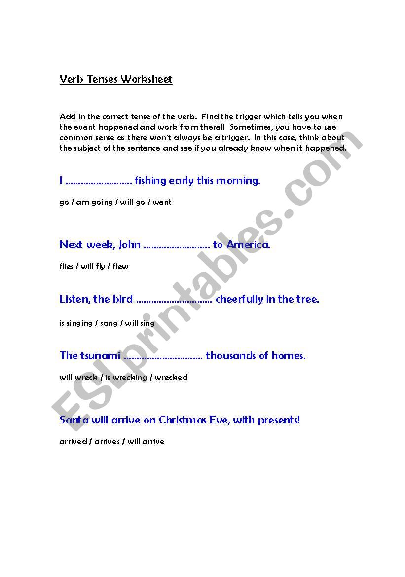 verb tenses worksheet worksheet