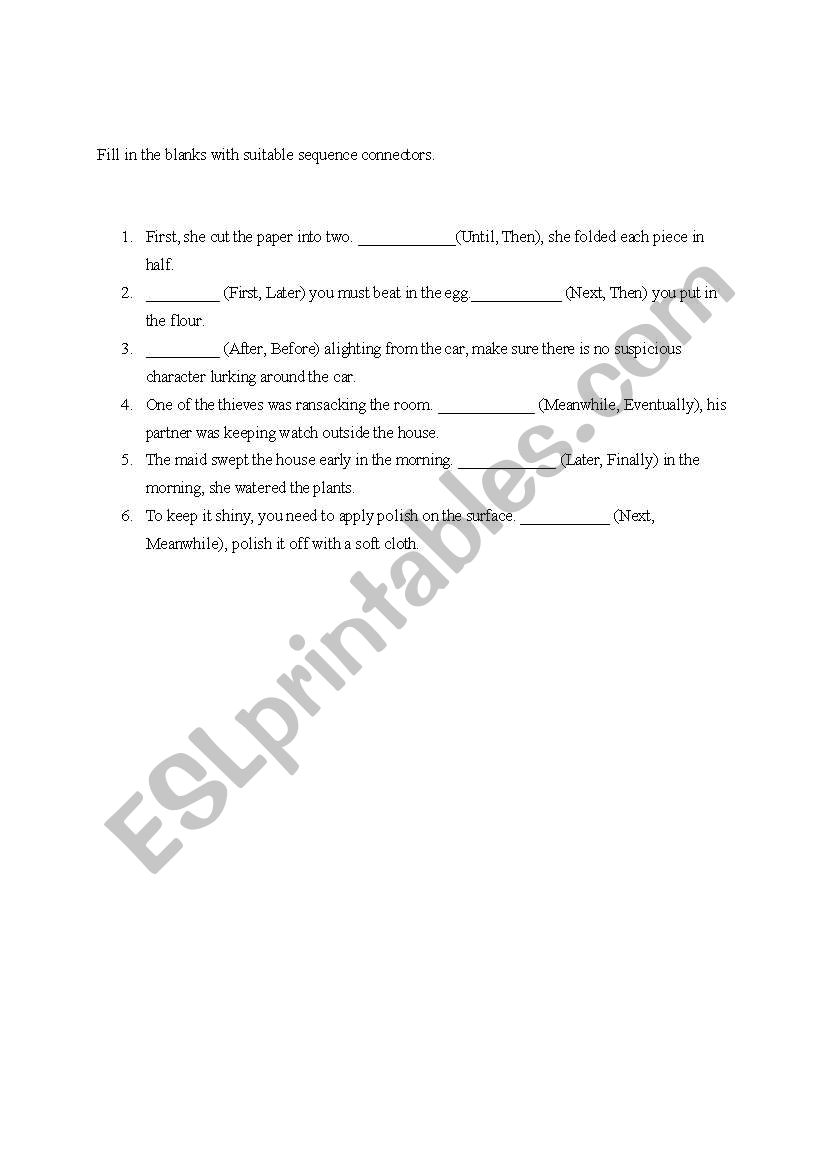 sequence connectors worksheet