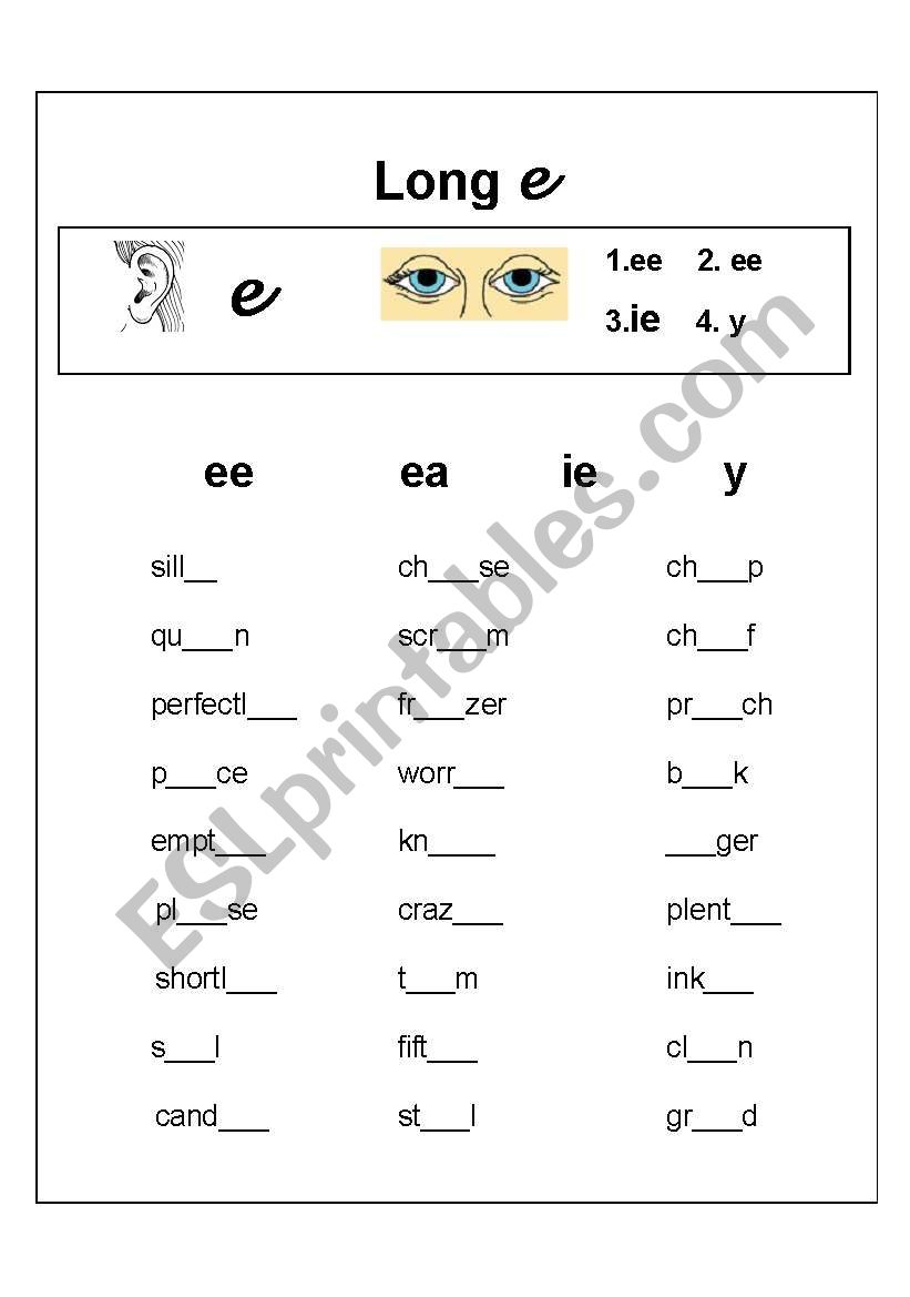 Long vowel e spelling exercise