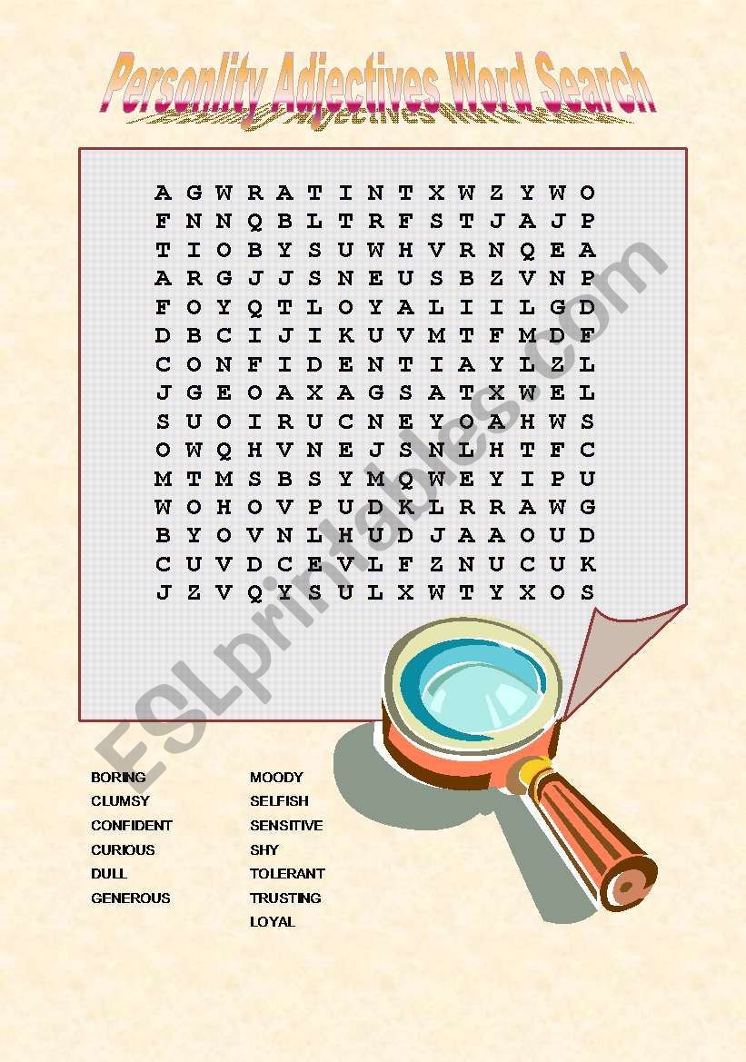 Personality Adjectives Word Search ESL Worksheet By PMaryAnn