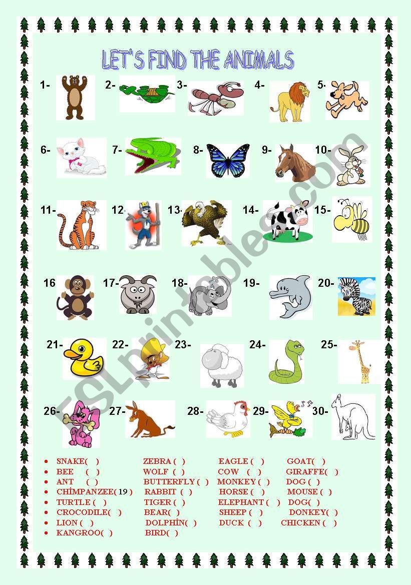 let´s find the animals - ESL worksheet by Serap289