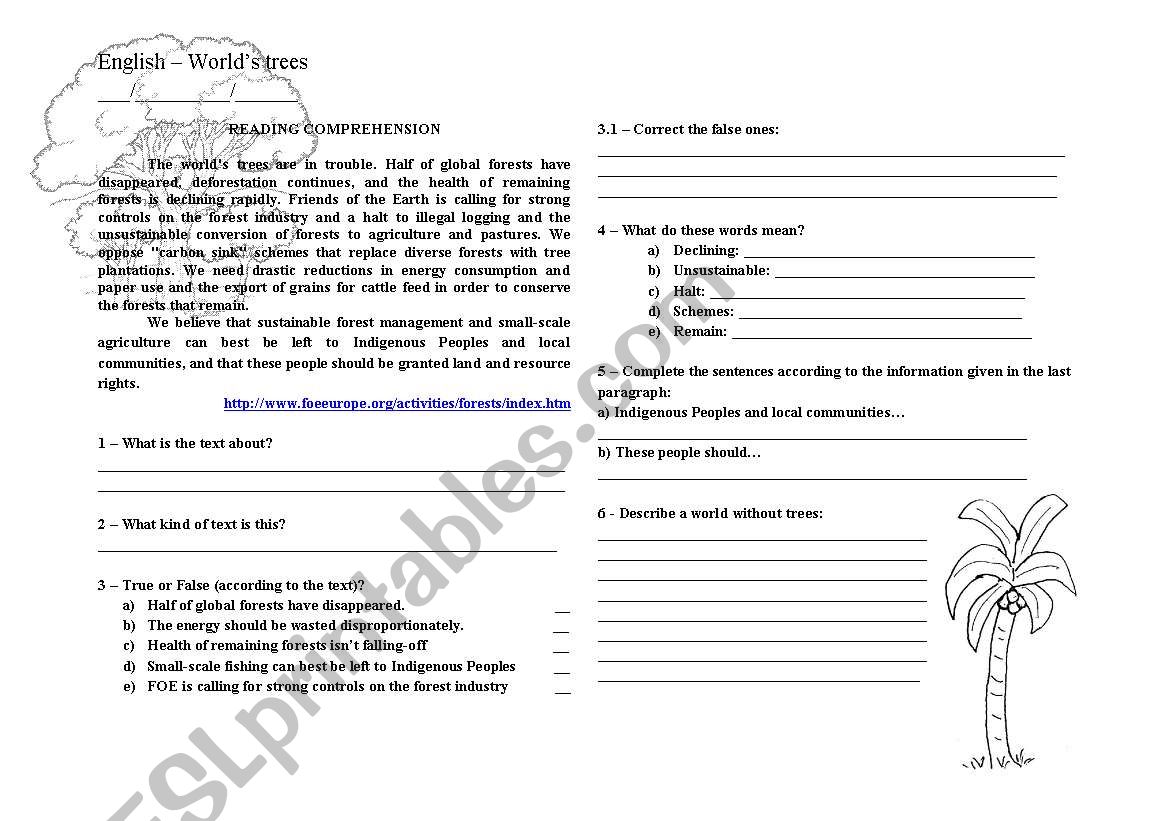 Worlds trees worksheet