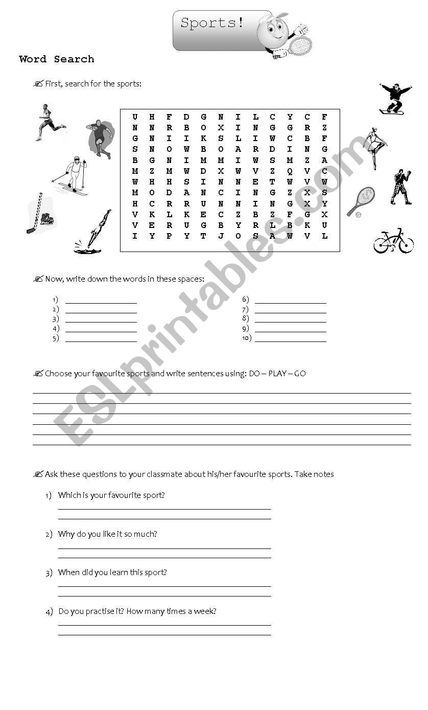 Worksheet about sports worksheet