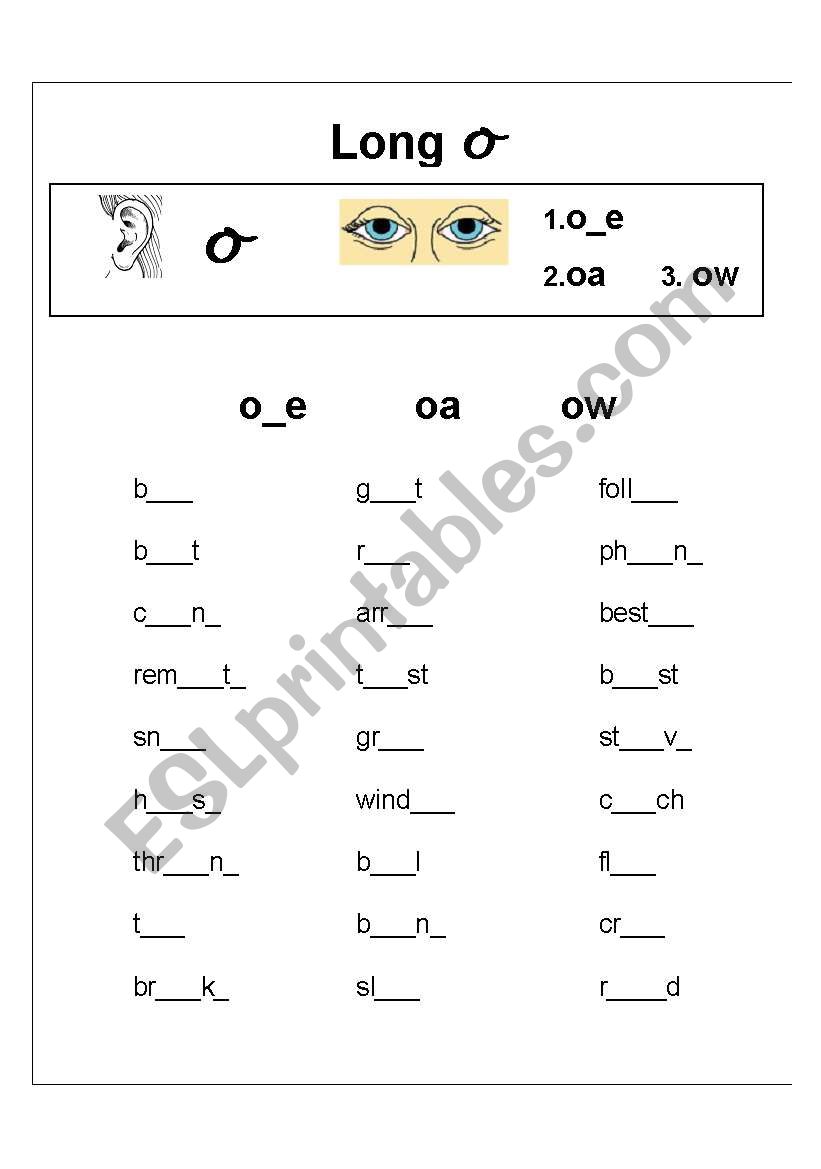 Long vowel sound o spelling exercise