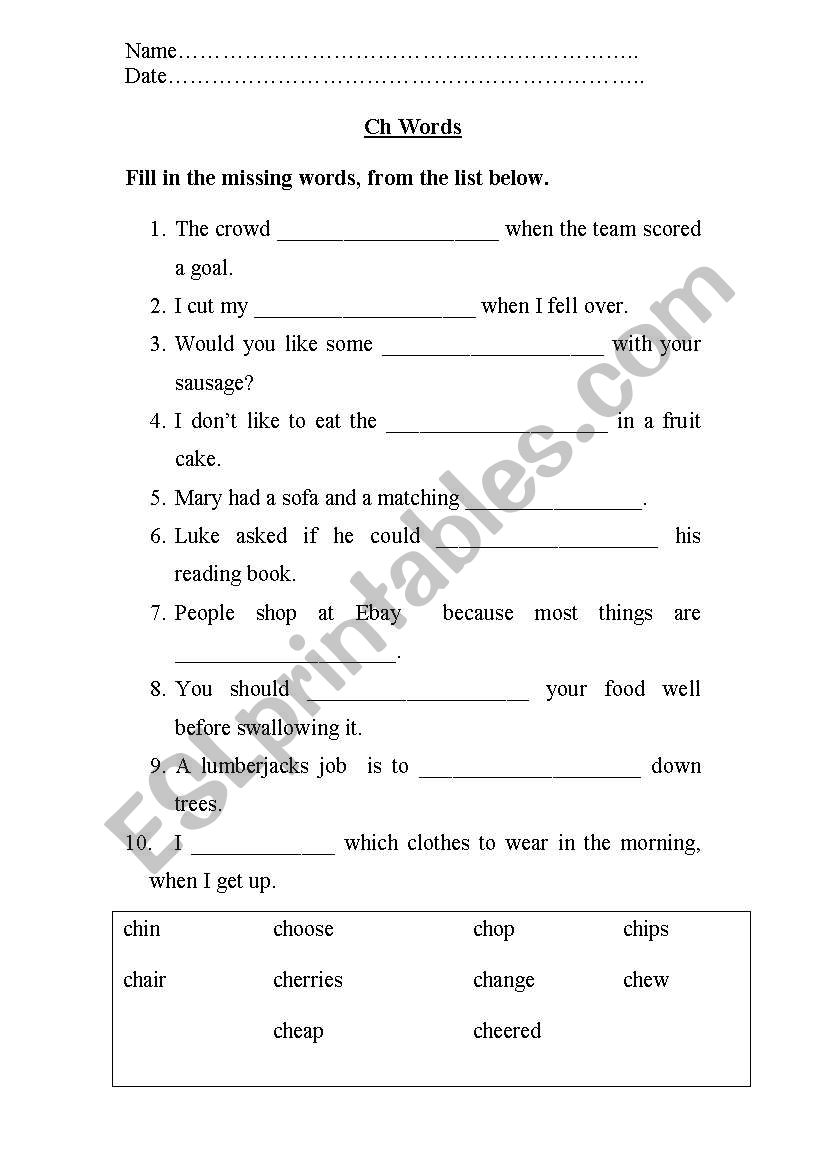 CH - words worksheet