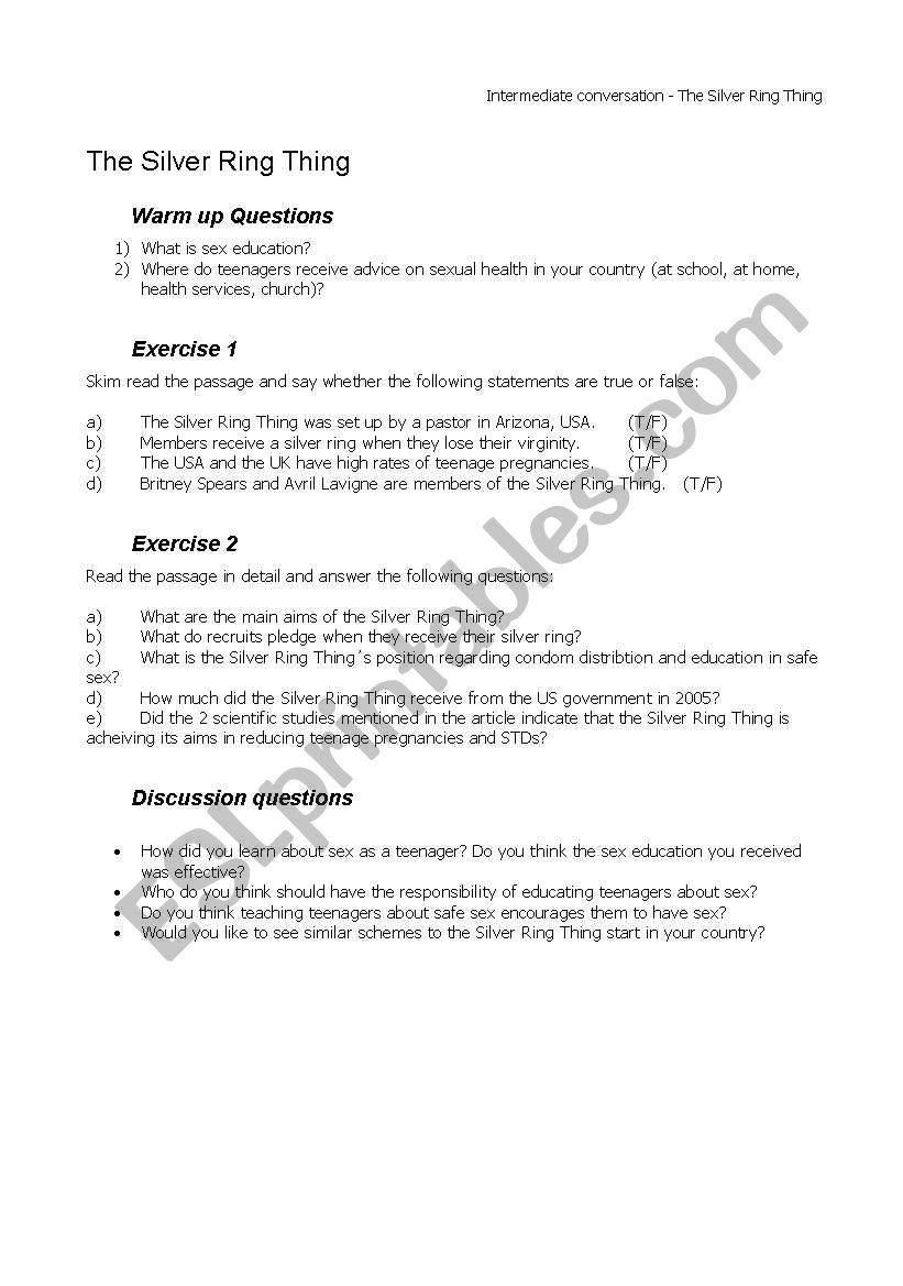 Silver Ring Thing worksheet