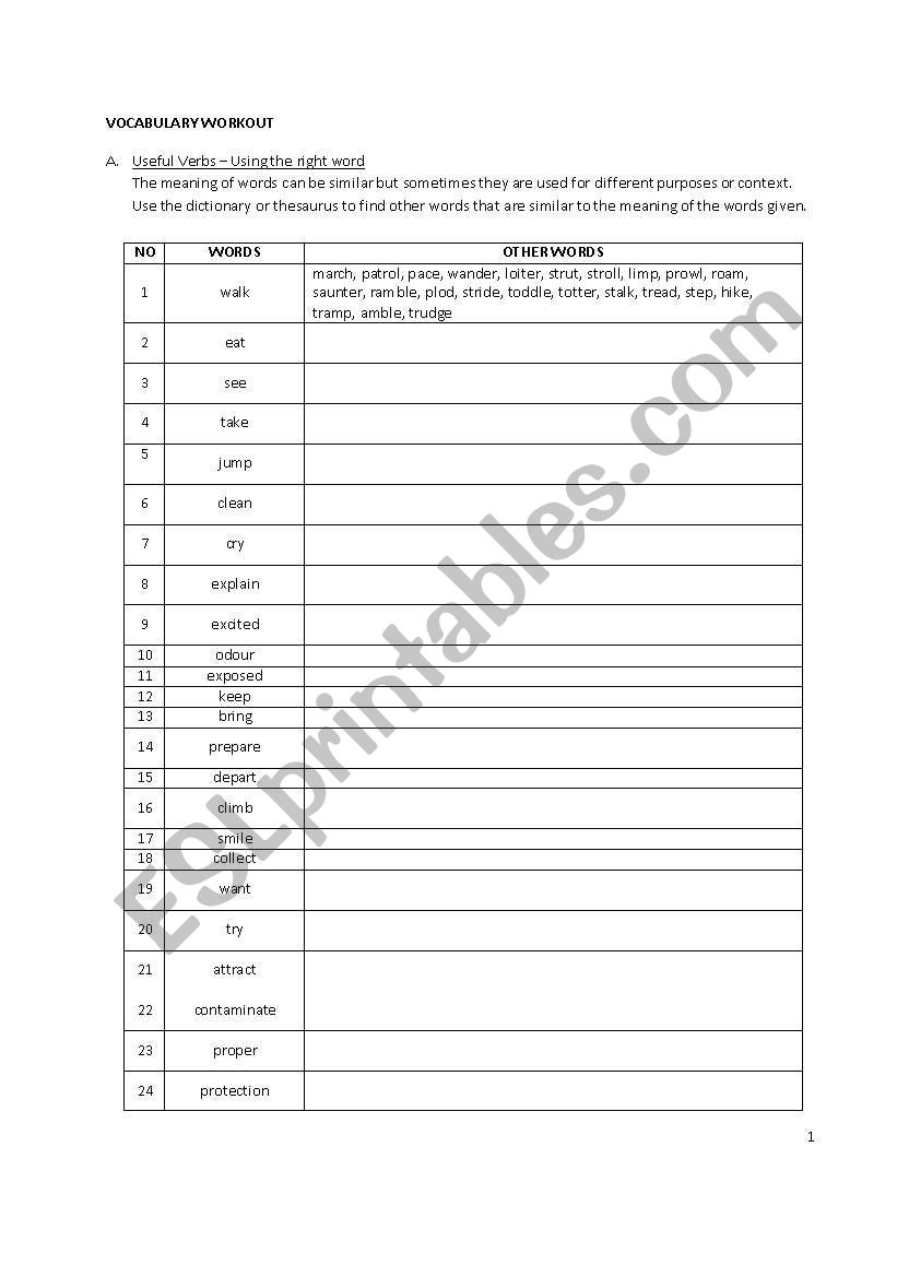 Vocabulary Workout worksheet