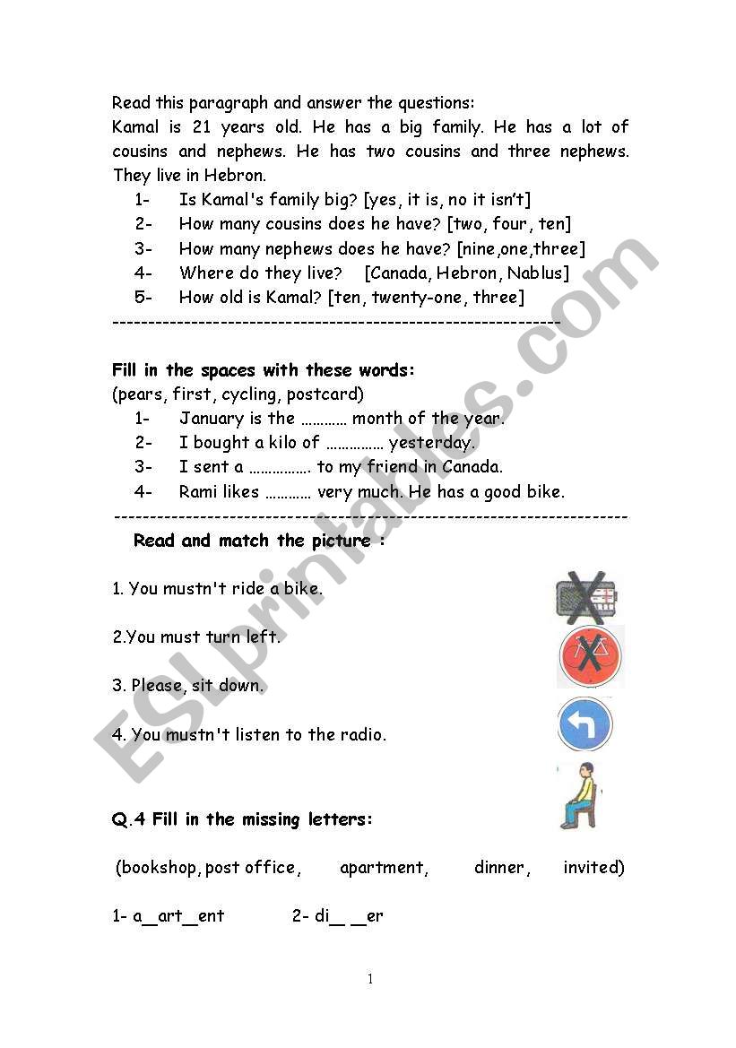 english worksheets fourth grade