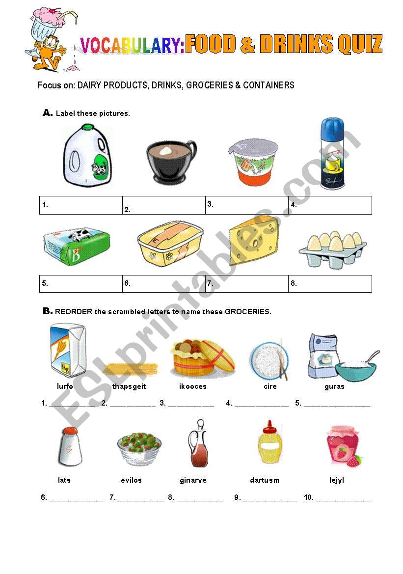 FOOD and DRINKS quiz worksheet