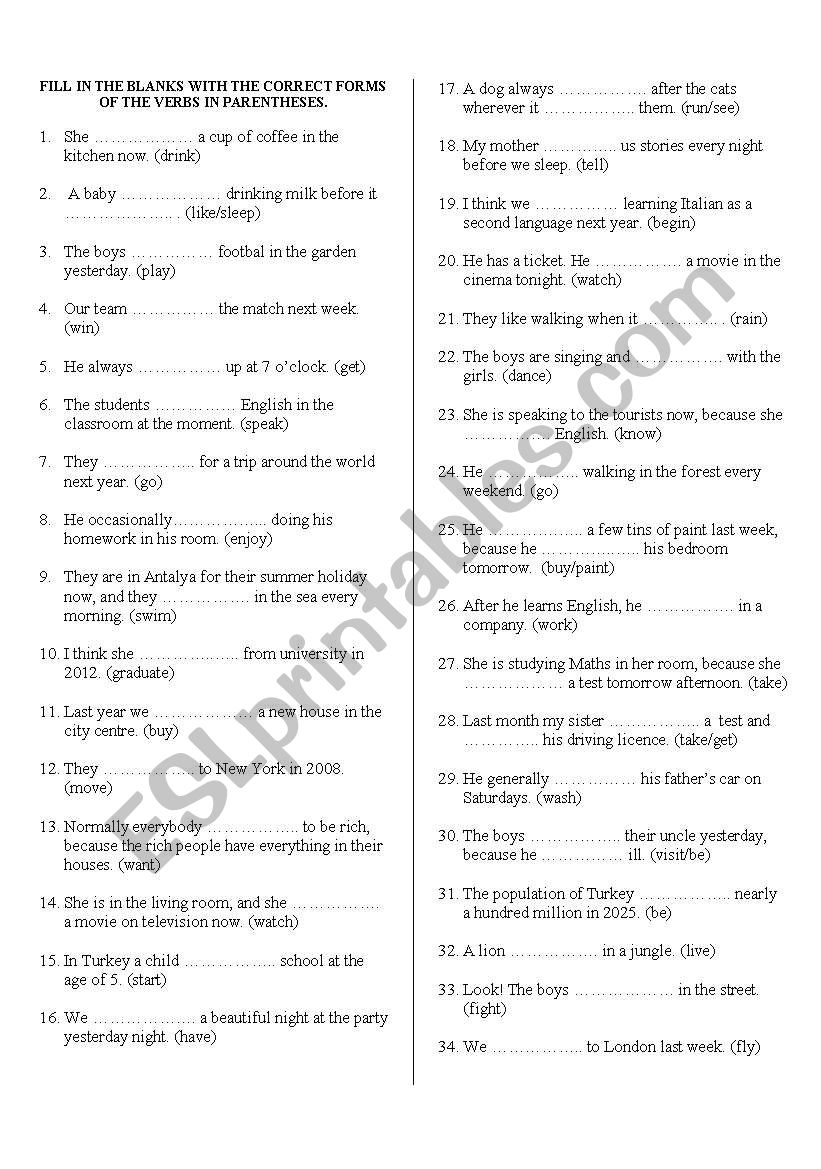 Exercise On Tenses ESL Worksheet By Erdemoglu