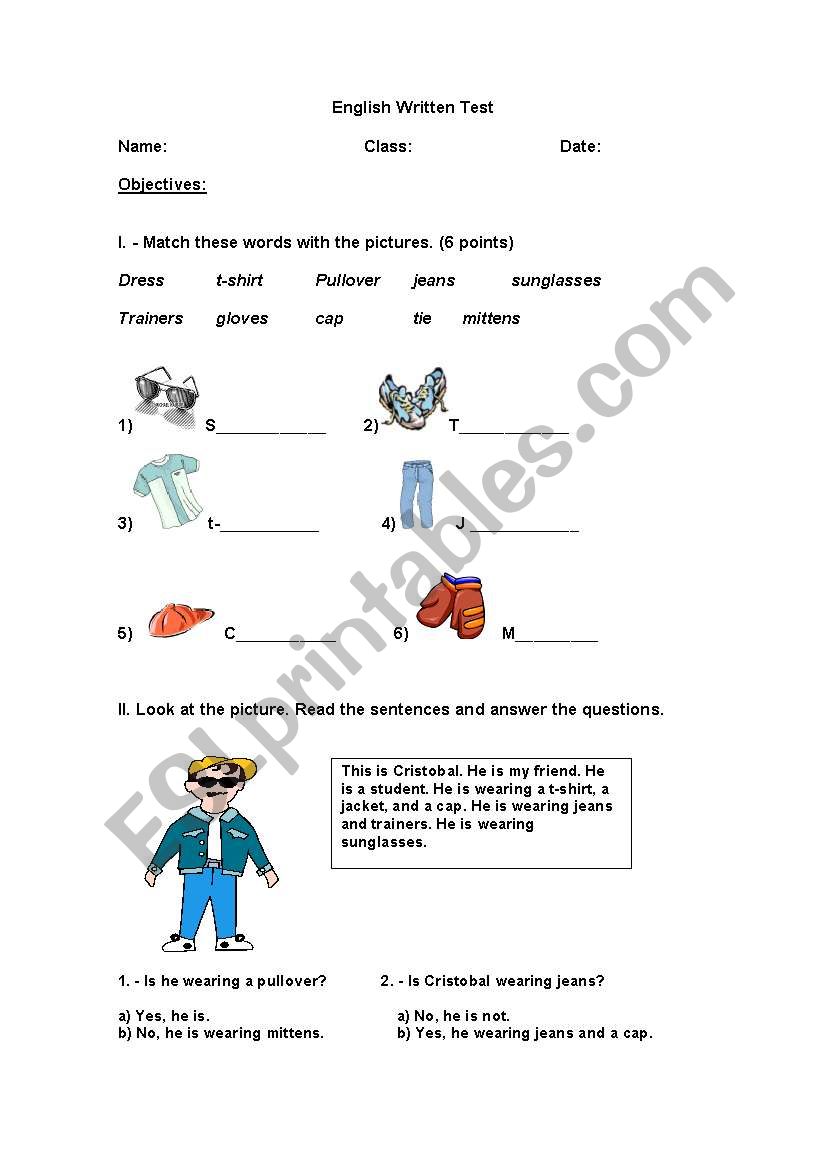 english written test worksheet