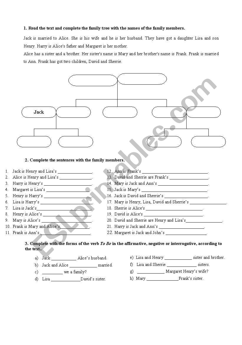 Jacks Family worksheet