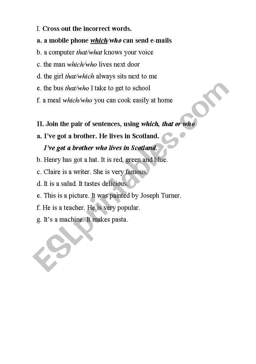 Relative Clauses - exercises worksheet