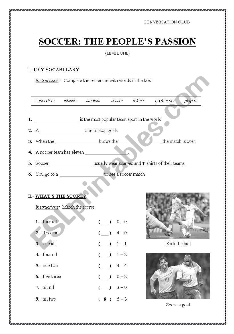 Soccer The People Pasion worksheet