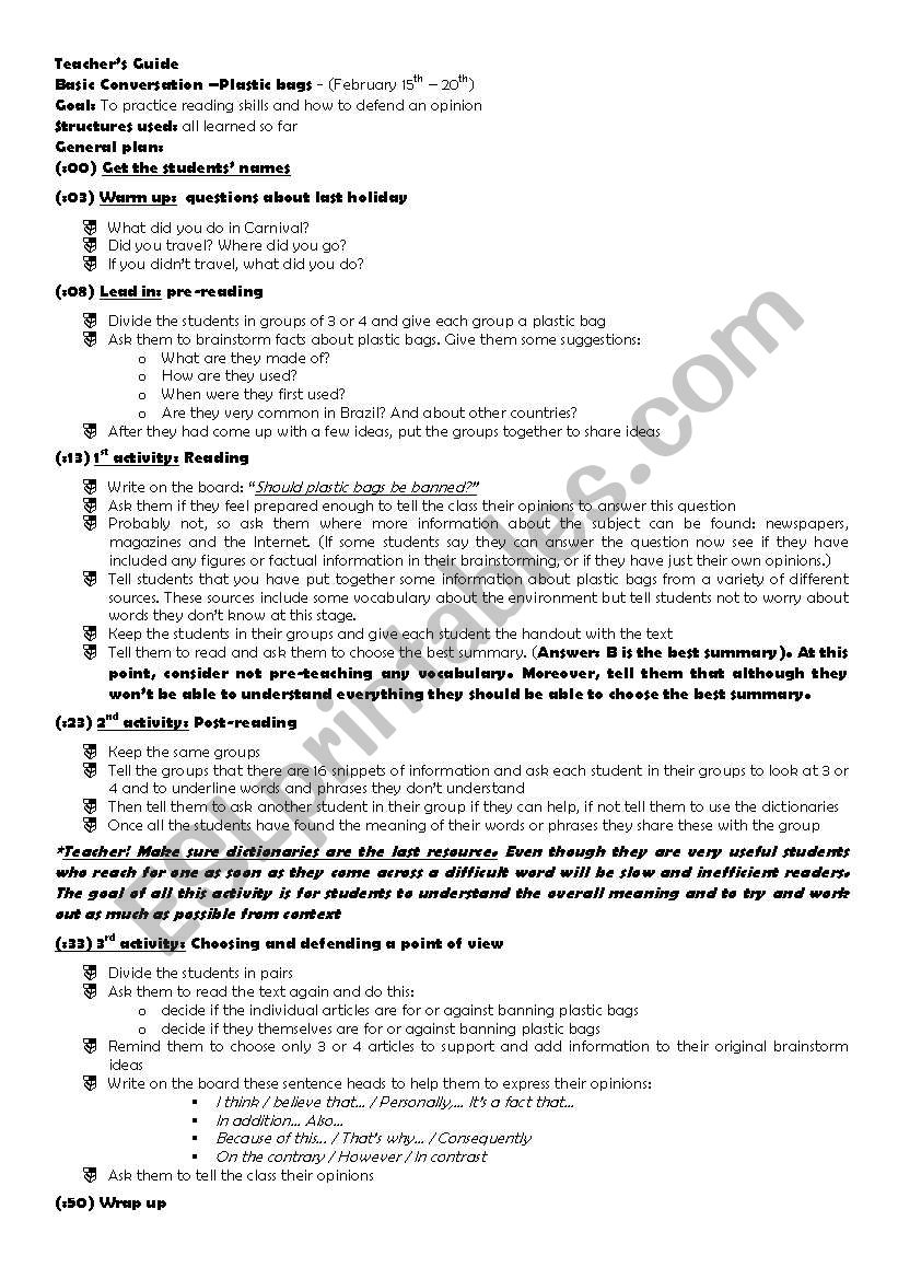 Plastic bags - Environment worksheet