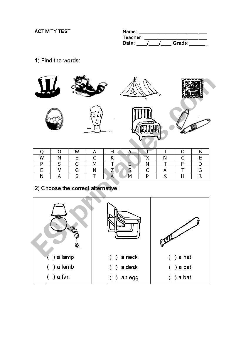 Activity test for kids worksheet