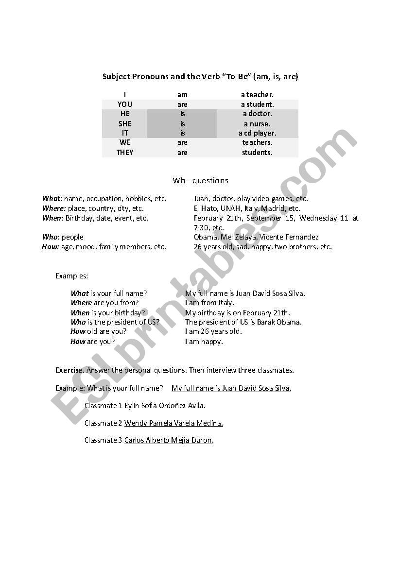 Verb to be practice worksheet