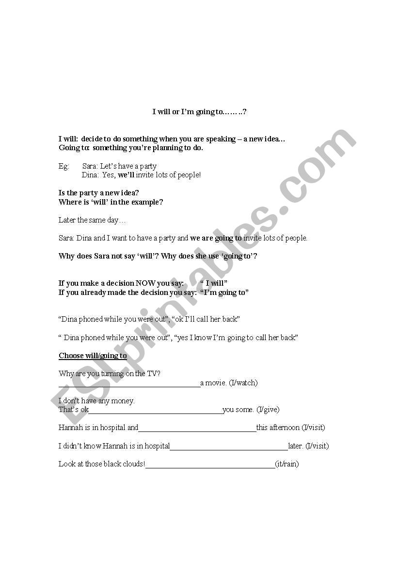 Future: will/going to worksheet