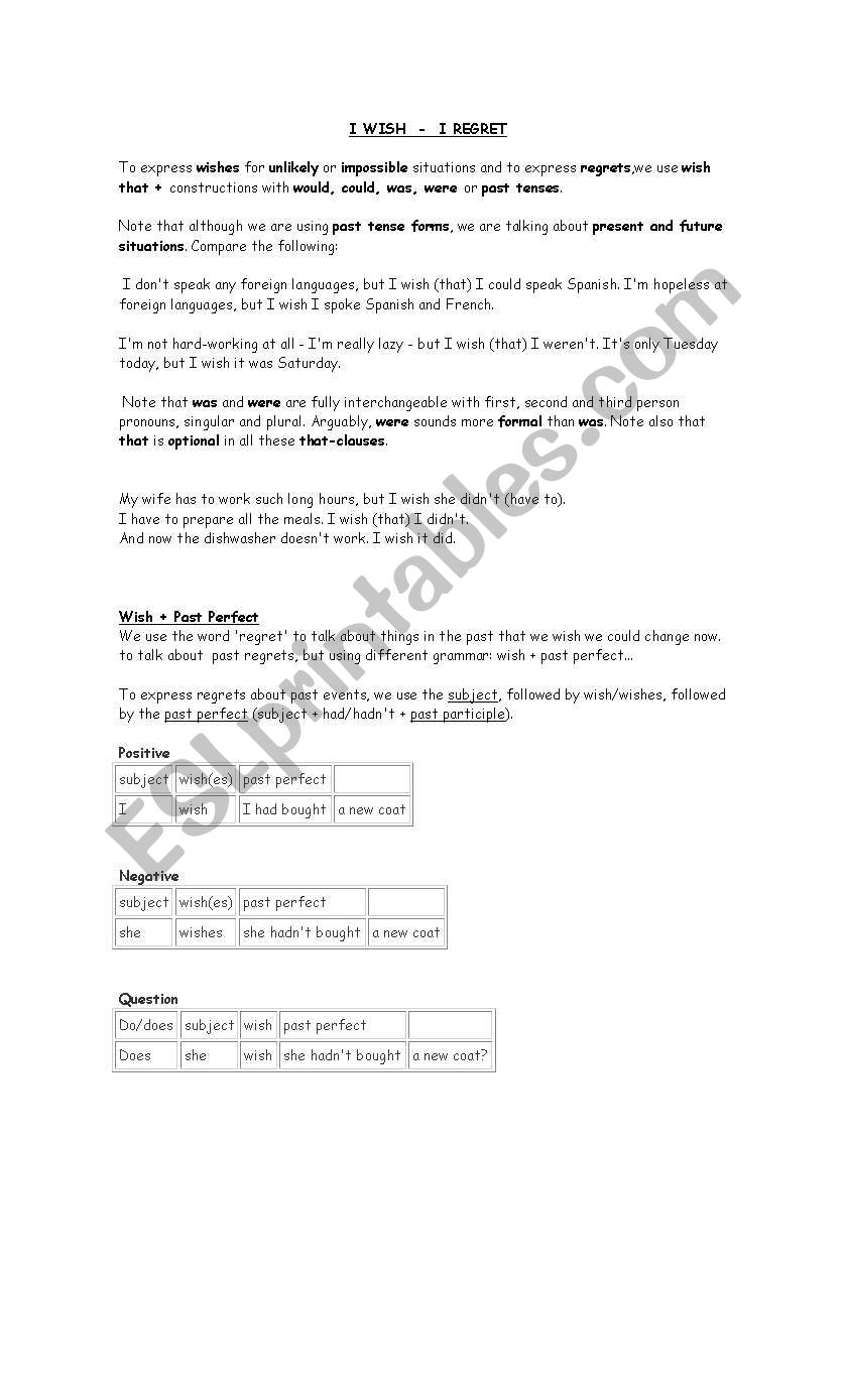 song- wishes worksheet