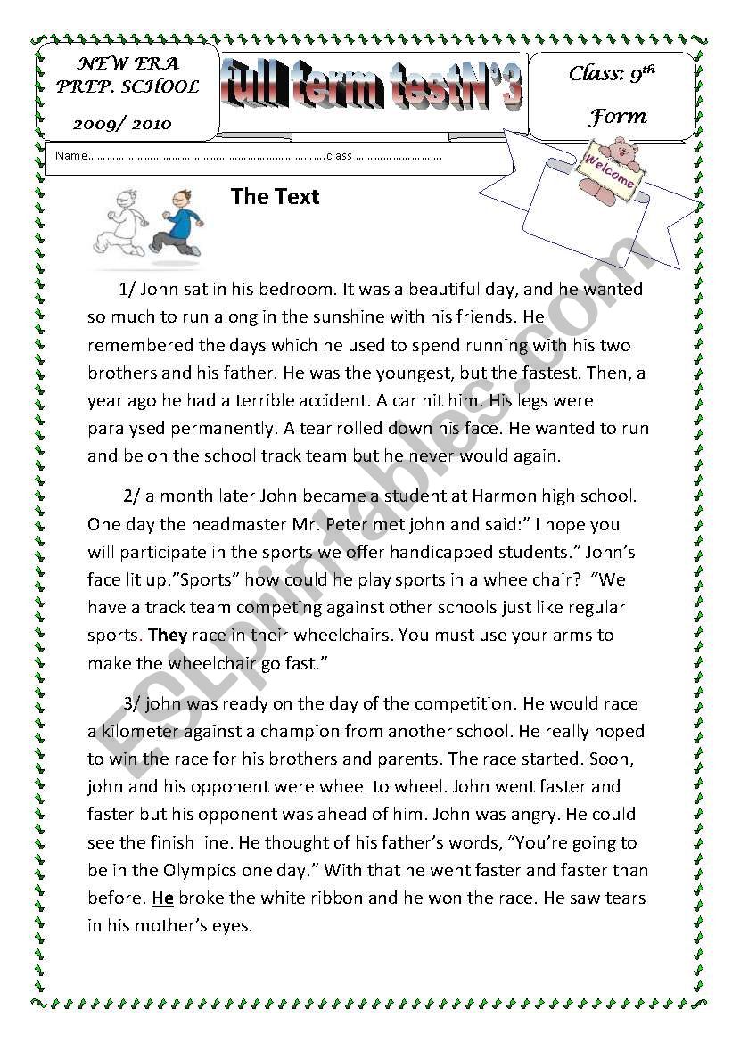 full term test 9th  n°3 worksheet