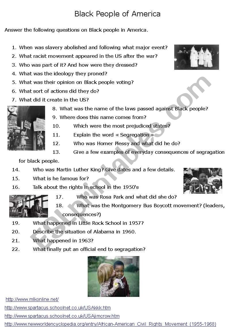 Black People Webquest worksheet