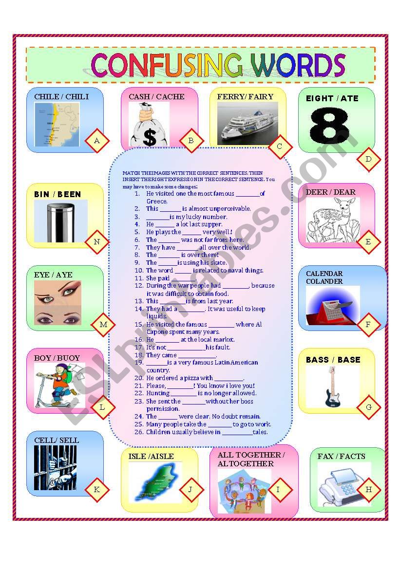 CONFUSING WORDS ESL Worksheet By Ascincoquinas