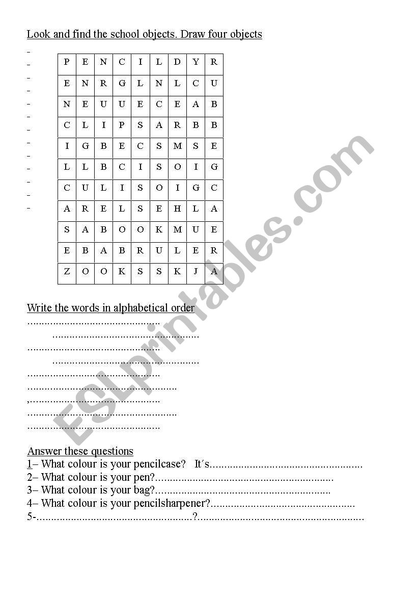 School Objects worksheet