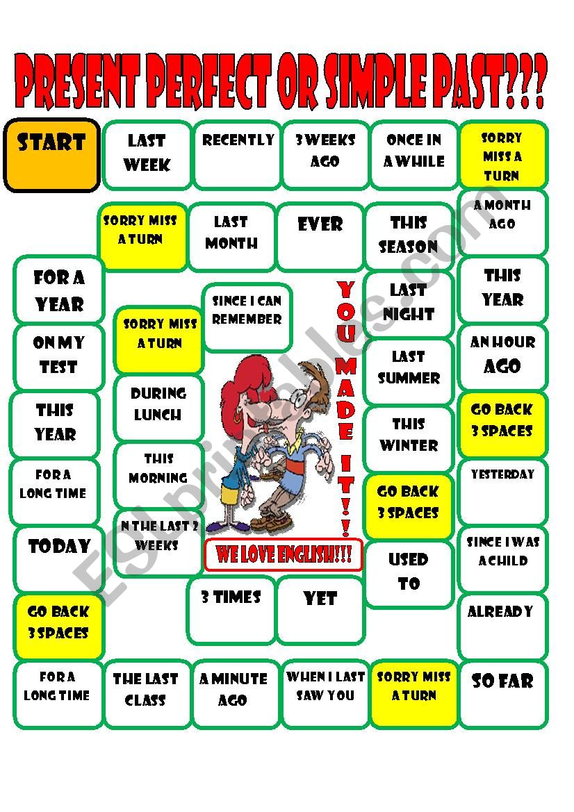 PRESENT PERFECT VS SIMPLE PAST BOARD GAME ESL Worksheet By Imelda