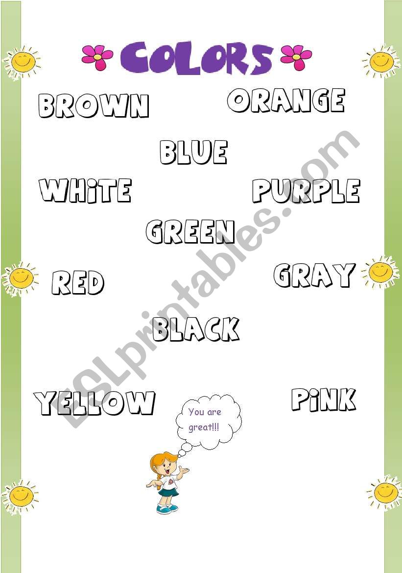 Coloring the colours names worksheet
