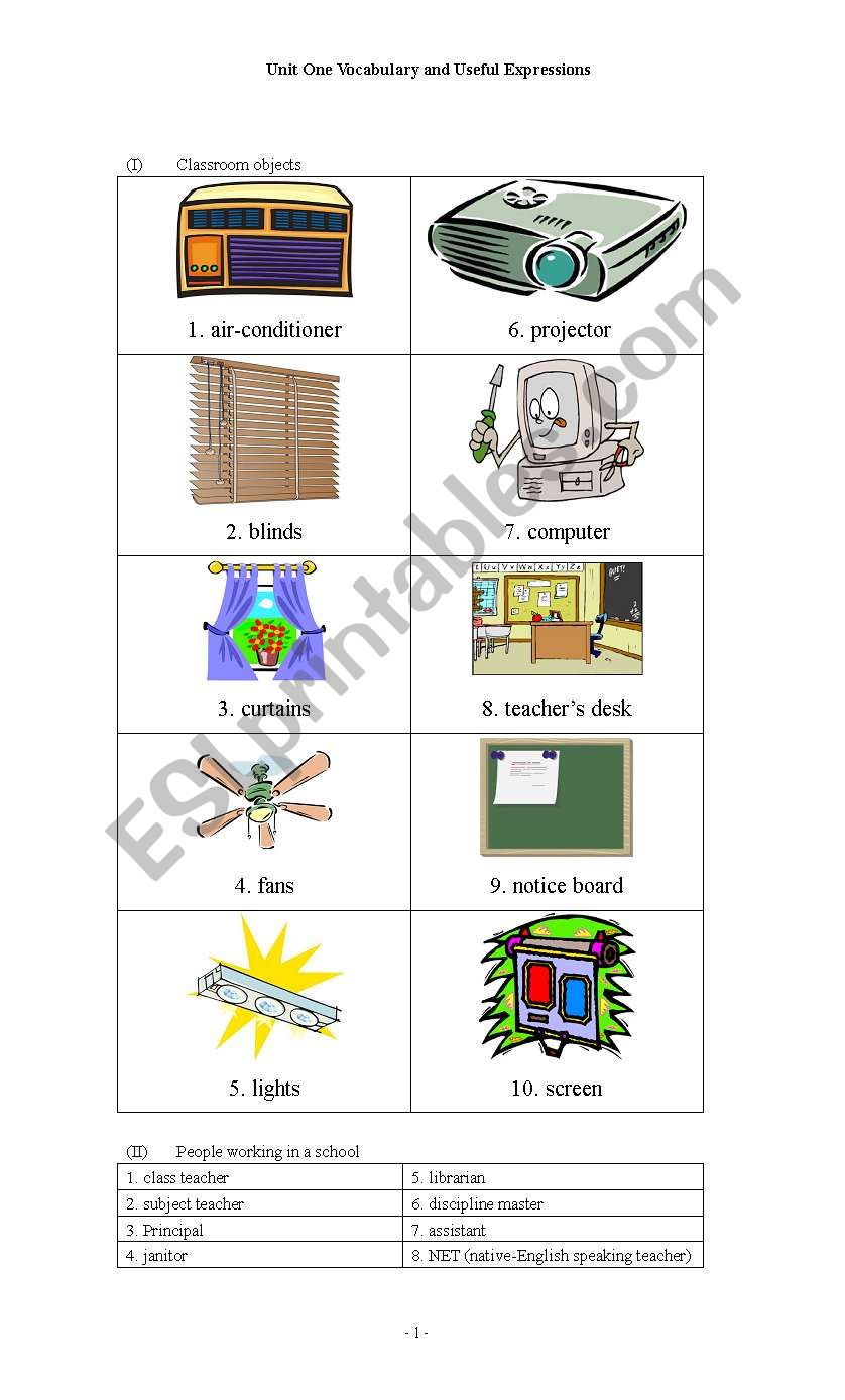 Classroom Objects worksheet