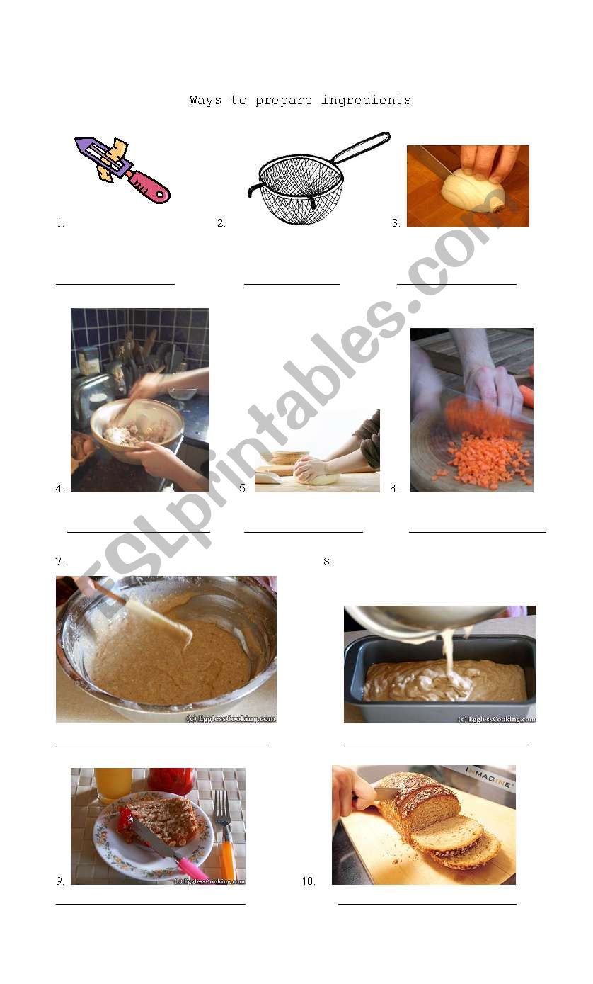 Ways of preparing ingredients worksheet