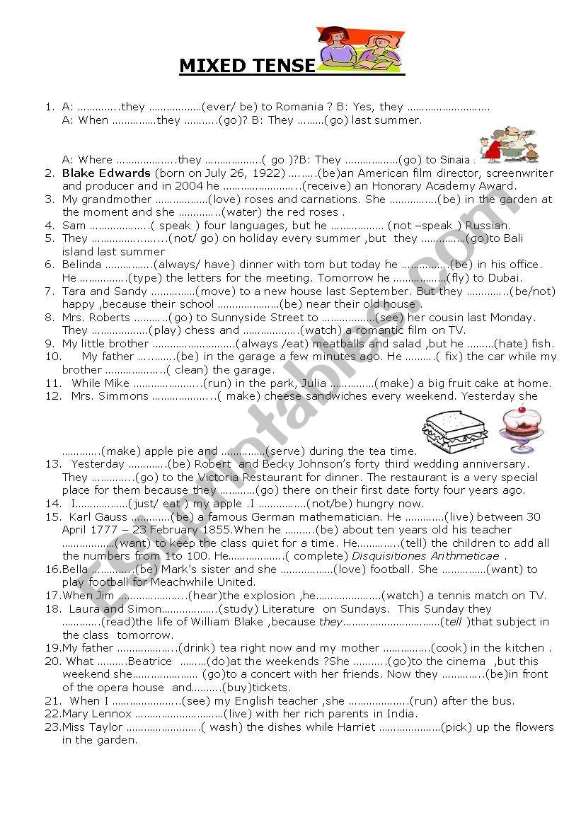 Mixed Verb tense  worksheet