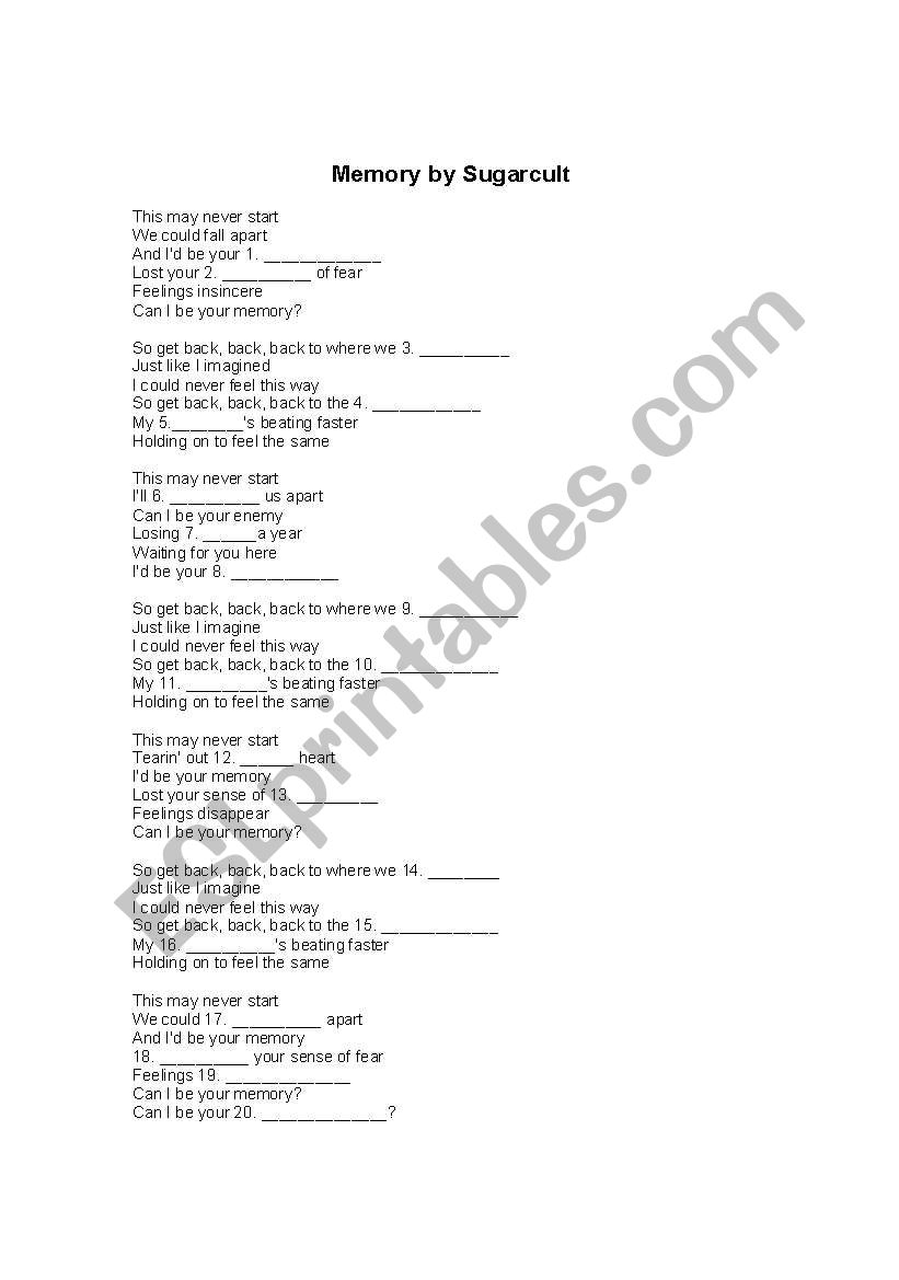 Gap-filling song worksheet