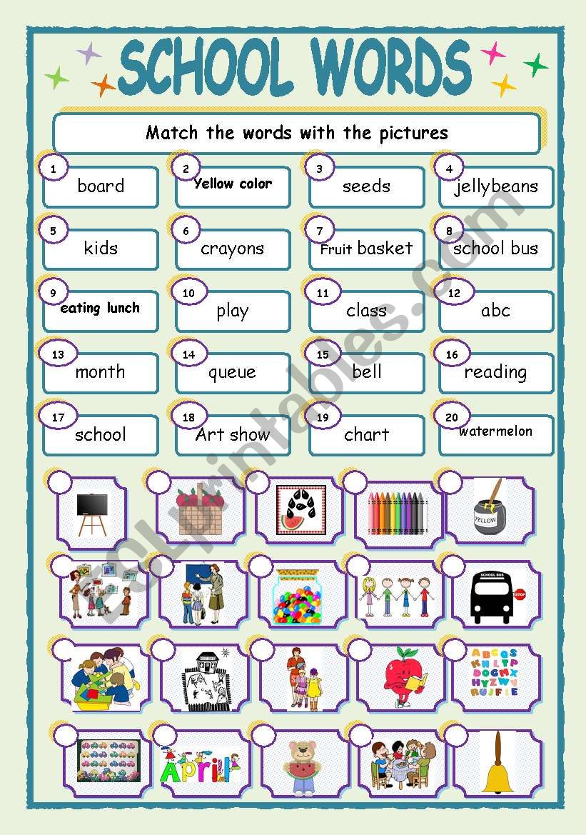 SCHOOL WORDS ESL Worksheet By Jhansi