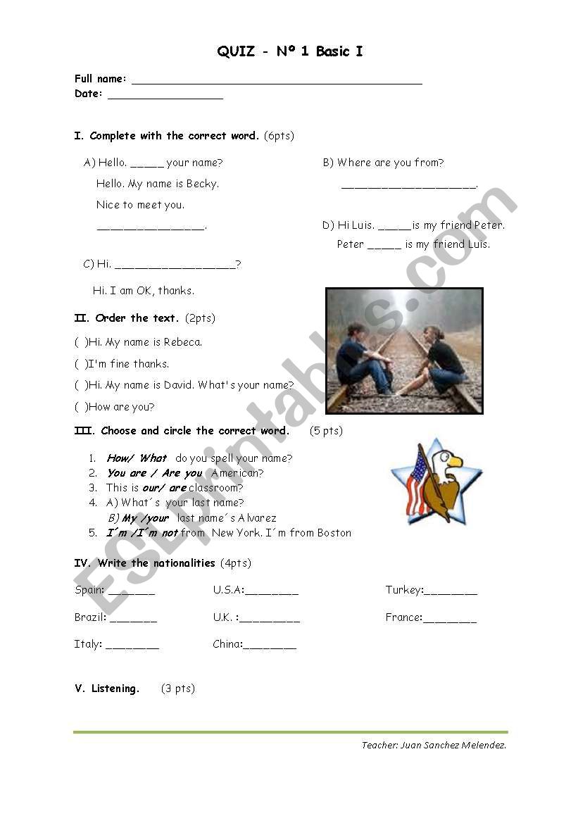 Quiz elementary worksheet