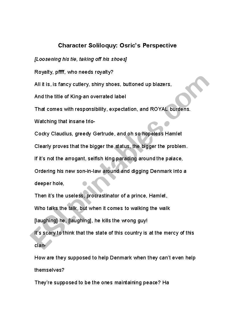 character soliloquy worksheet