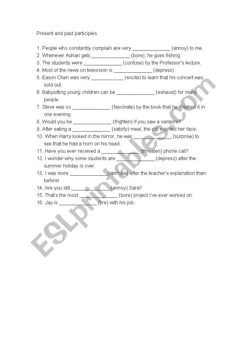 English Worksheets Present And Past Participle