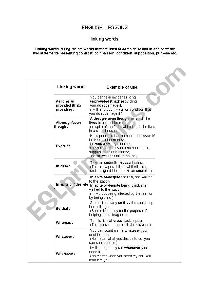 Linking Words worksheet