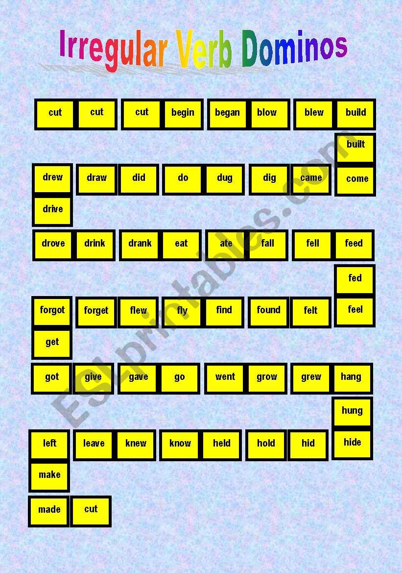Irregular Verbs Dominos worksheet