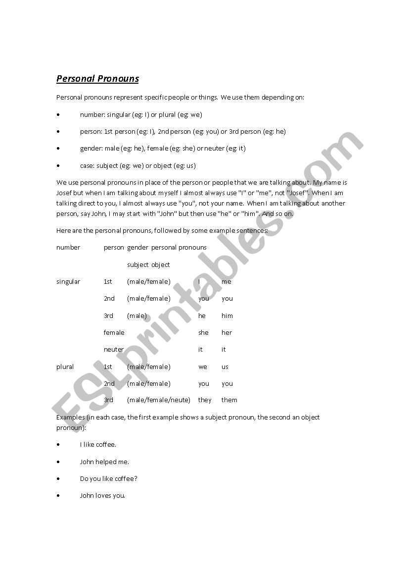 pronouns worksheet