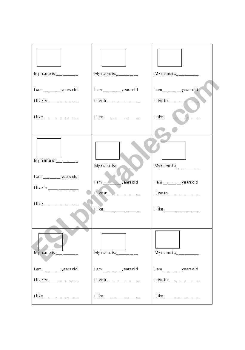 Personal Information worksheet