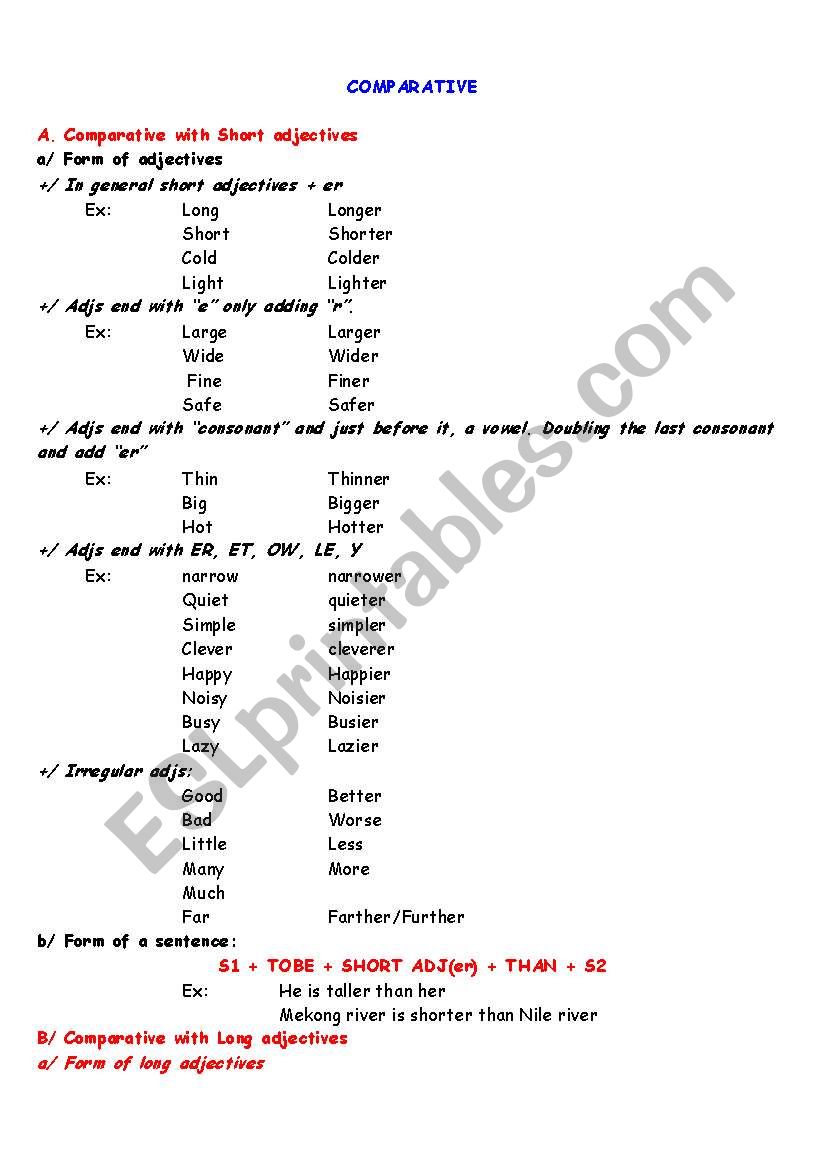 comparisons worksheet